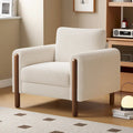 Fauteuil d'appoint en bouclé blanc avec pieds en noyer et accoudoirs incurvés