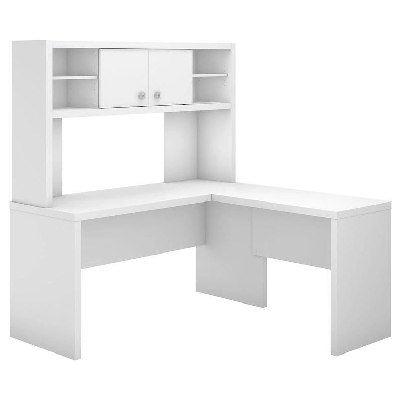 Bureau d'angle en L avec huche et armoire de rangement à étagères réglables