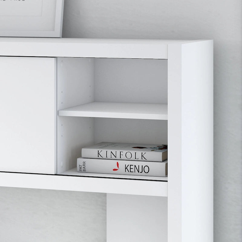 Bureau d'angle en L avec huche et armoire de rangement à étagères réglables