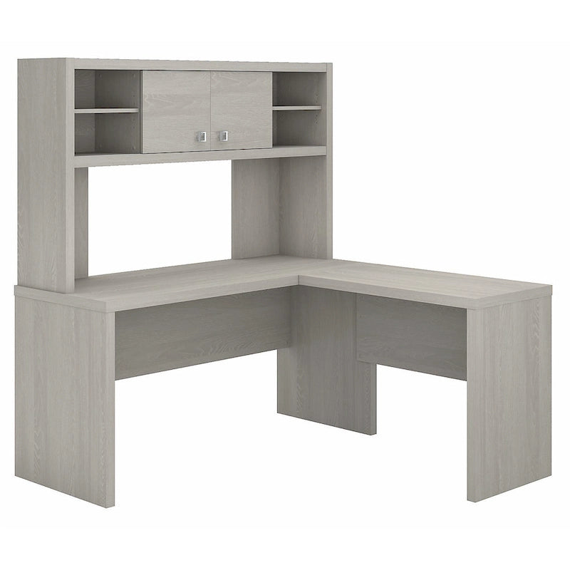 Bureau d'angle en L avec huche et armoire de rangement à étagères réglables