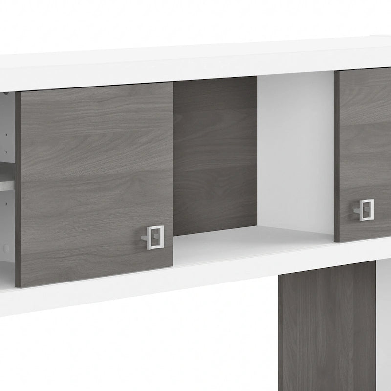 Bureau d'angle en L avec huche et armoire de rangement à étagères réglables
