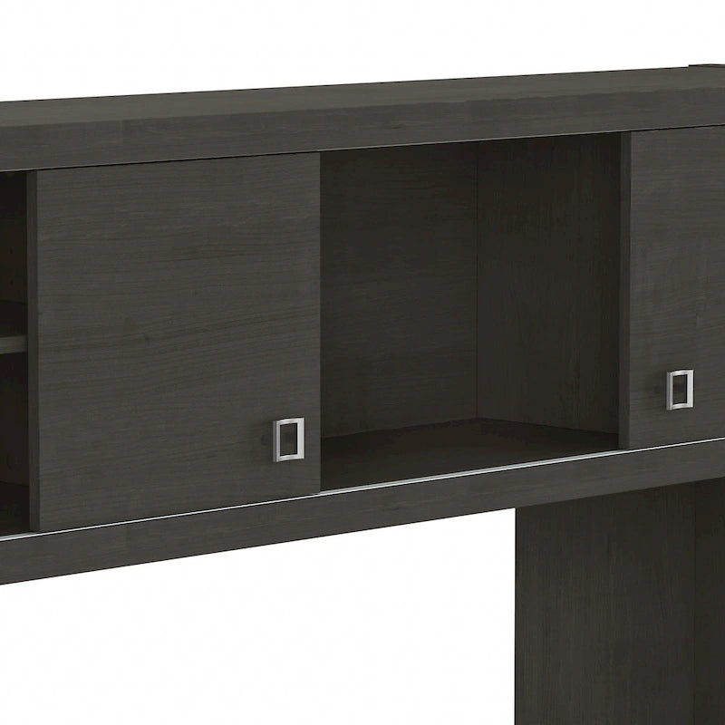 Bureau d'angle en L avec huche et armoire de rangement à étagères réglables