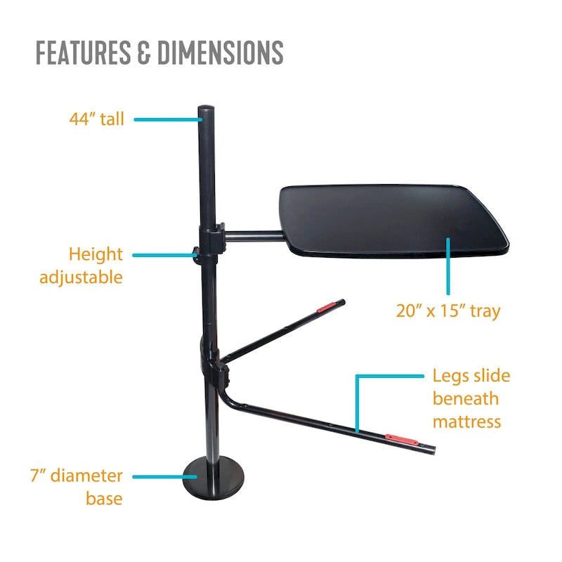 Table de lit réglable avec support pivotant pour ordinateur portable à 360 degrés Noir