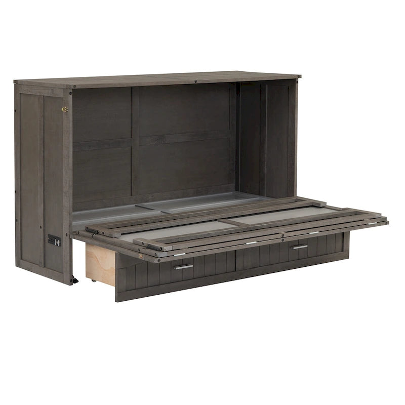 Armoire-lit escamotable murale avec tiroir de chargement USB, finition gris antique