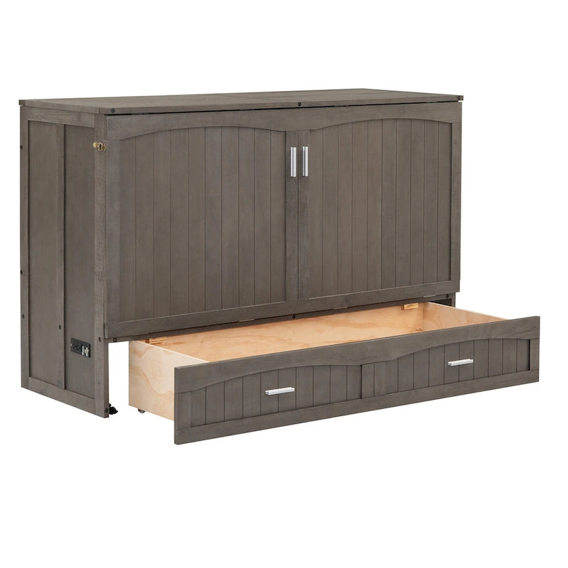 Armoire-lit escamotable murale avec tiroir de chargement USB, finition gris antique