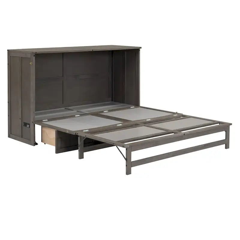 Armoire-lit escamotable murale avec tiroir de chargement USB, finition gris antique