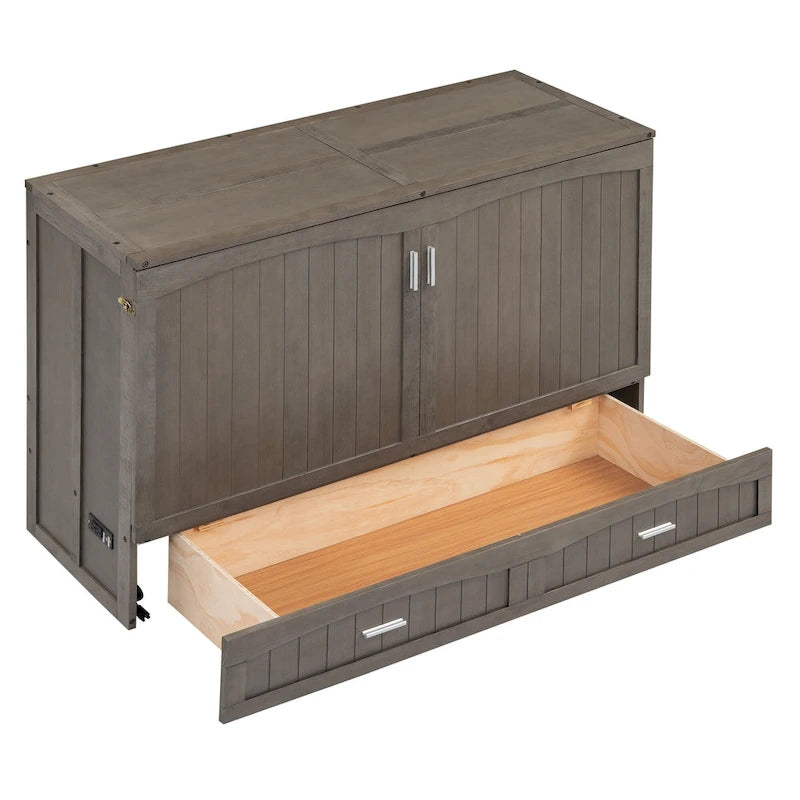 Armoire-lit escamotable murale avec tiroir de chargement USB, finition gris antique