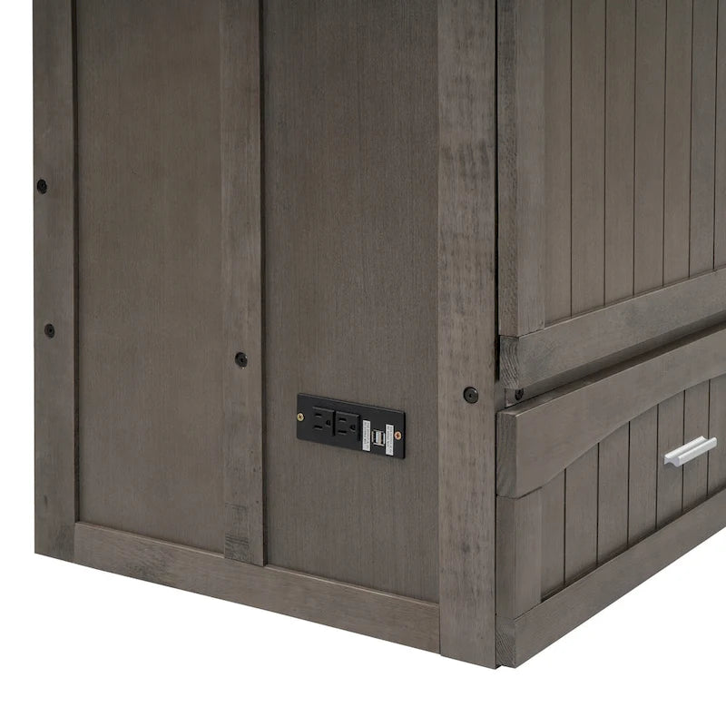 Armoire-lit escamotable murale avec tiroir de chargement USB, finition gris antique
