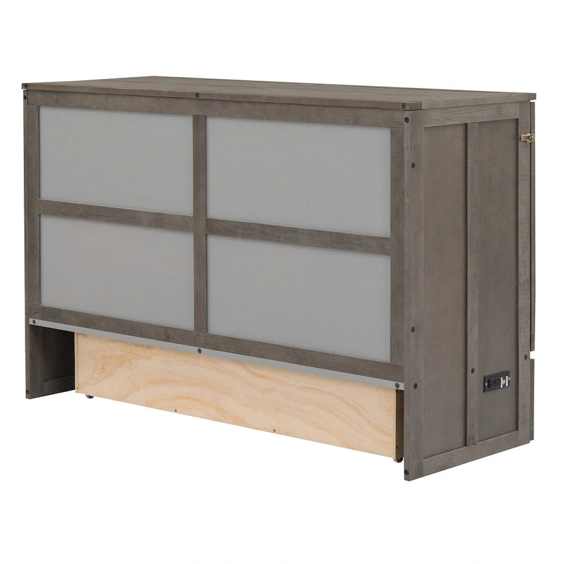 Armoire-lit escamotable murale avec tiroir de chargement USB, finition gris antique