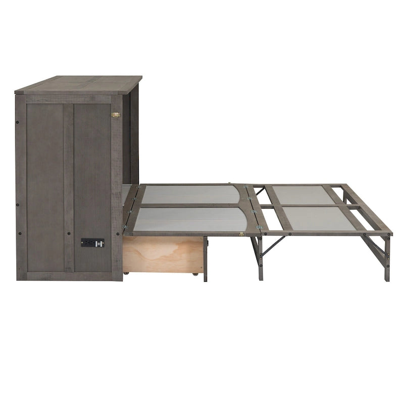 Armoire-lit escamotable murale avec tiroir de chargement USB, finition gris antique