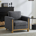 Fauteuil rembourré avec cadre en bois massif Tissu naturel anthracite