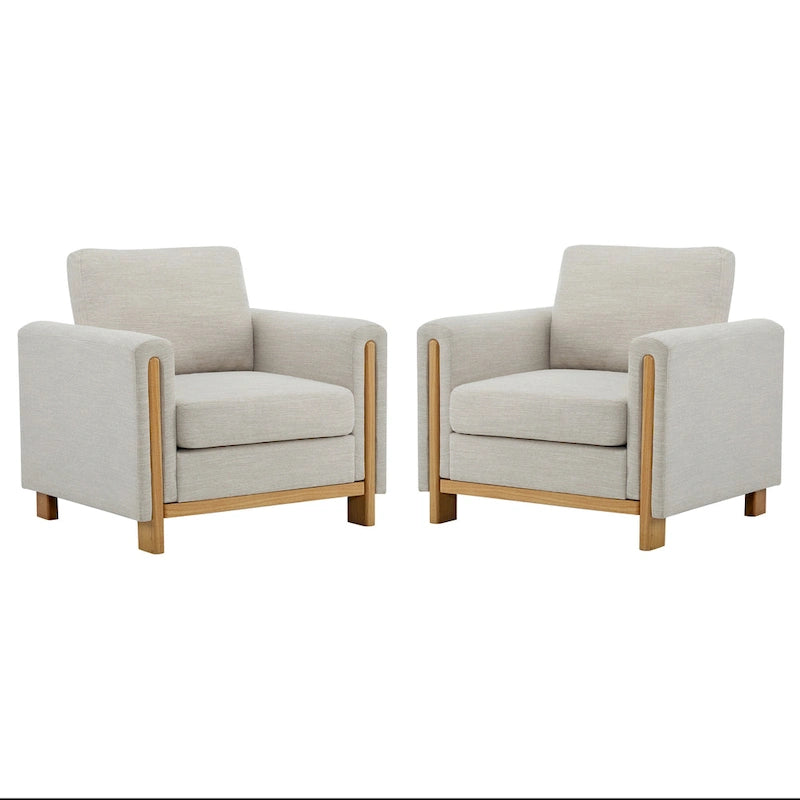 Fauteuil rembourré avec cadre en bois massif Tissu naturel anthracite