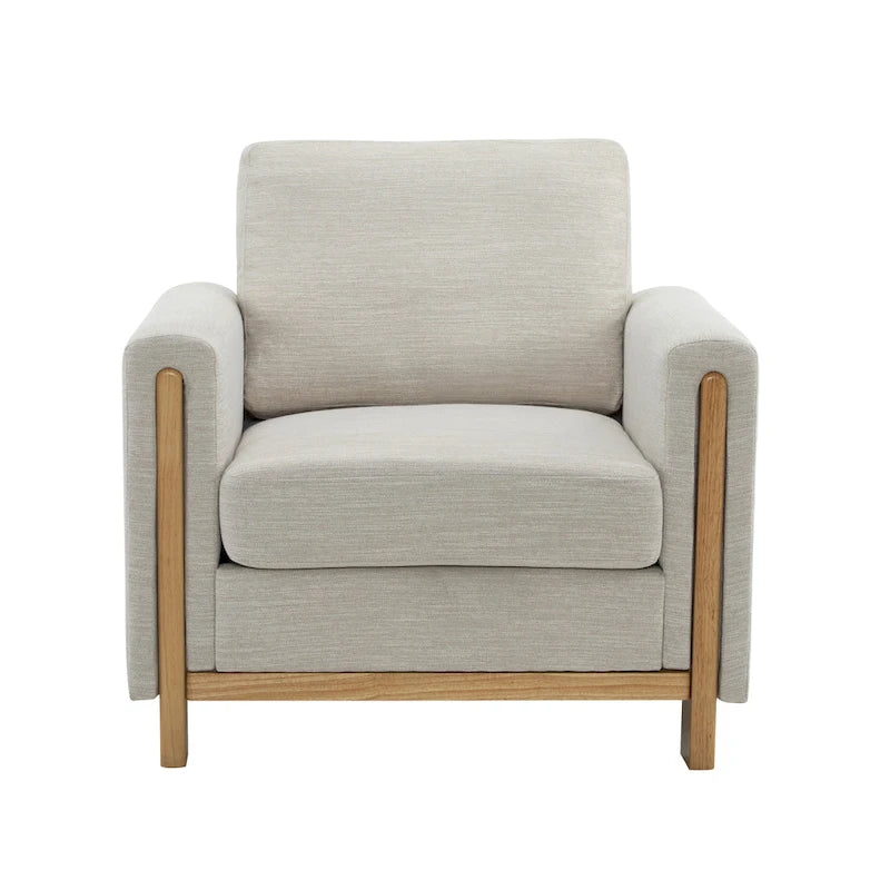 Fauteuil rembourré avec cadre en bois massif Tissu naturel anthracite