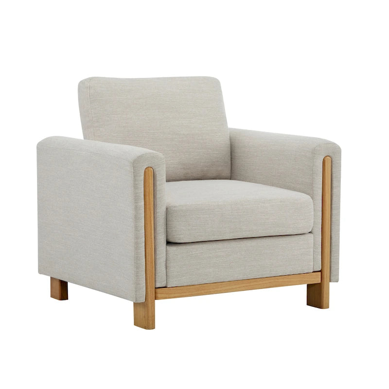 Fauteuil rembourré avec cadre en bois massif Tissu naturel anthracite