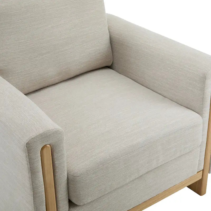Fauteuil rembourré avec cadre en bois massif Tissu naturel anthracite