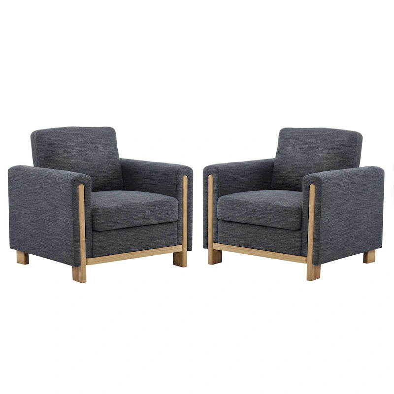 Fauteuil rembourré avec cadre en bois massif Tissu naturel anthracite