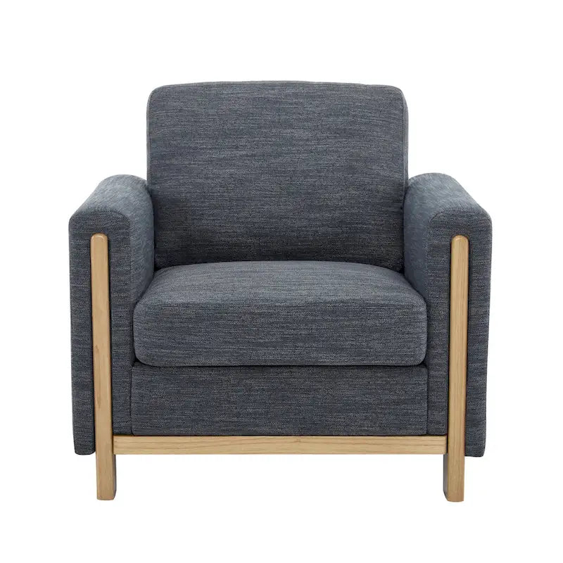 Fauteuil rembourré avec cadre en bois massif Tissu naturel anthracite