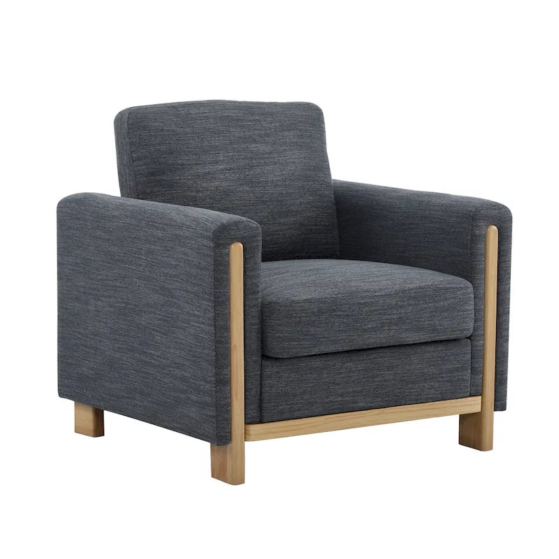 Fauteuil rembourré avec cadre en bois massif Tissu naturel anthracite