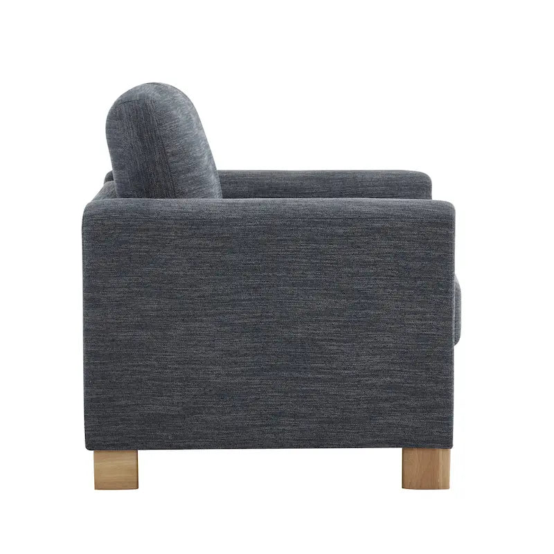 Fauteuil rembourré avec cadre en bois massif Tissu naturel anthracite