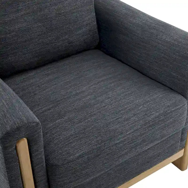 Fauteuil rembourré avec cadre en bois massif Tissu naturel anthracite