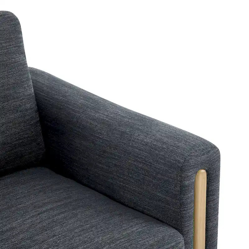 Fauteuil rembourré avec cadre en bois massif Tissu naturel anthracite