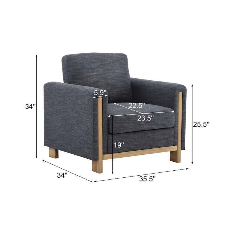 Fauteuil rembourré avec cadre en bois massif Tissu naturel anthracite