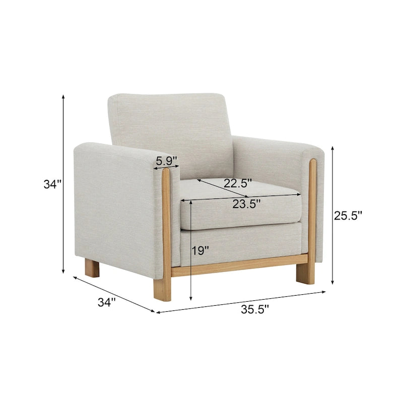 Fauteuil rembourré avec cadre en bois massif Tissu naturel anthracite