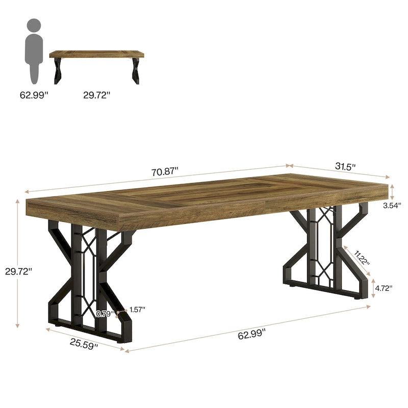 Table à manger rectangulaire Plateau extra épais Piétement métallique robuste Marron naturel