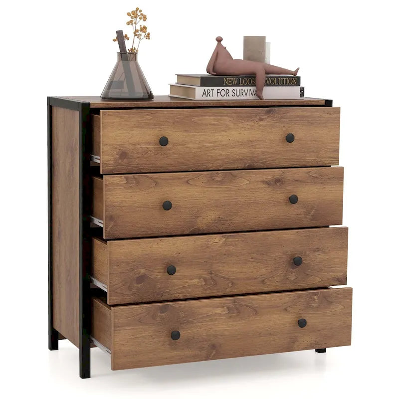Commode à 4 tiroirs Meuble de rangement en bois Chêne Gris