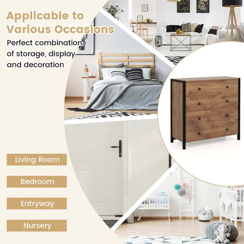 Commode à 4 tiroirs Meuble de rangement en bois Chêne Gris