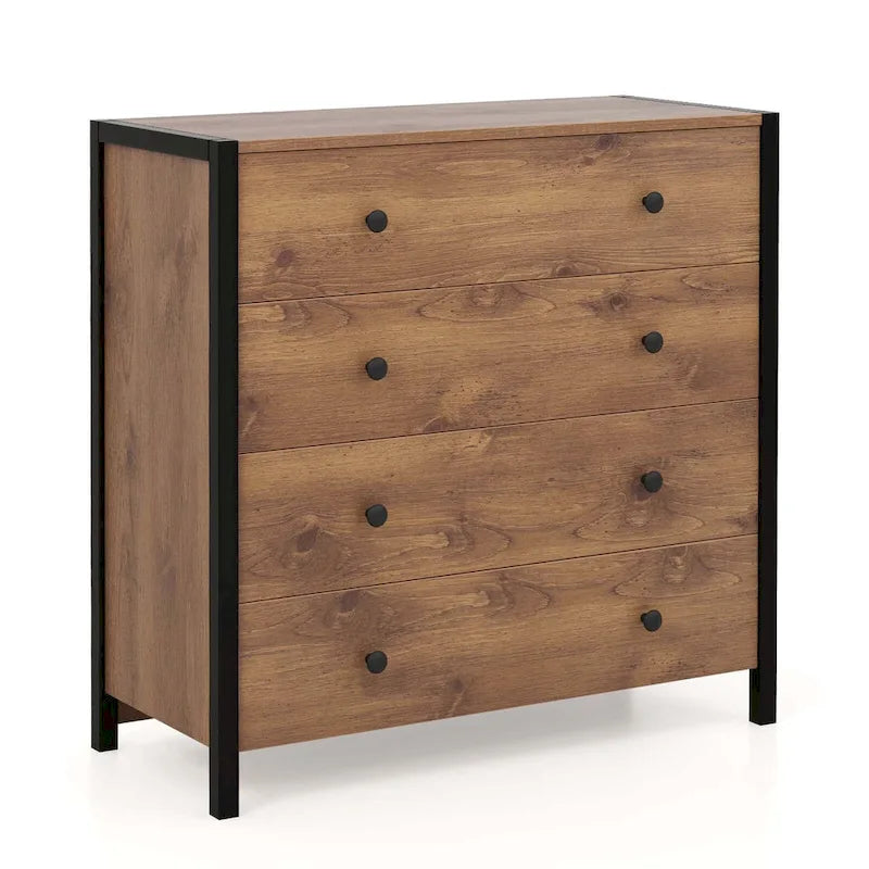 Commode à 4 tiroirs Meuble de rangement en bois Chêne Gris