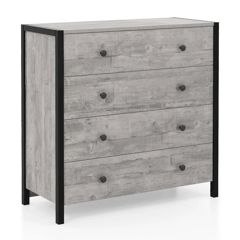 Commode à 4 tiroirs Meuble de rangement en bois Chêne Gris
