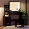 Coiffeuse de Maquillage Lumineuse à LED avec Miroir, Tiroirs et Tabouret Rembourré