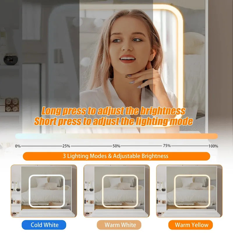 Coiffeuse de Maquillage Lumineuse à LED avec Miroir, Tiroirs et Tabouret Rembourré