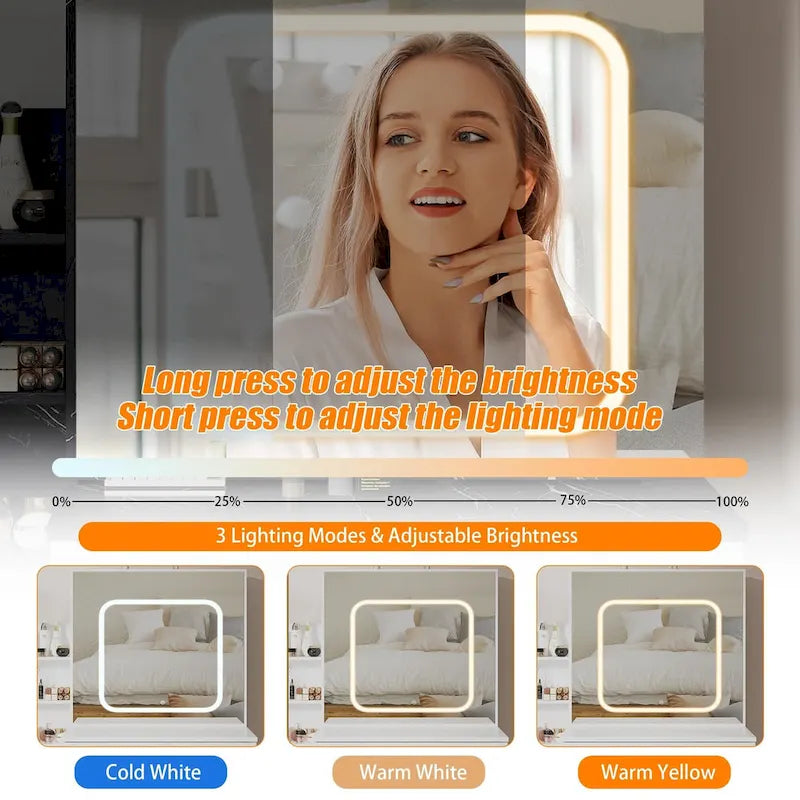 Coiffeuse de Maquillage Lumineuse à LED avec Miroir, Tiroirs et Tabouret Rembourré