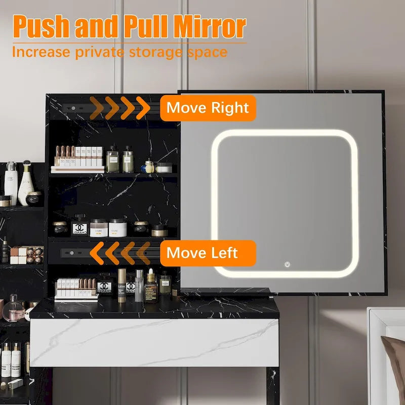 Coiffeuse de Maquillage Lumineuse à LED avec Miroir, Tiroirs et Tabouret Rembourré