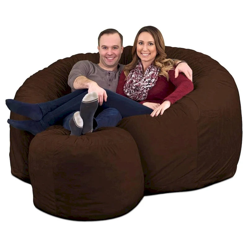 Ultimate Sack 6ft Bean Bag Chair and Footstool, Oversized Lounger, Brown Suede