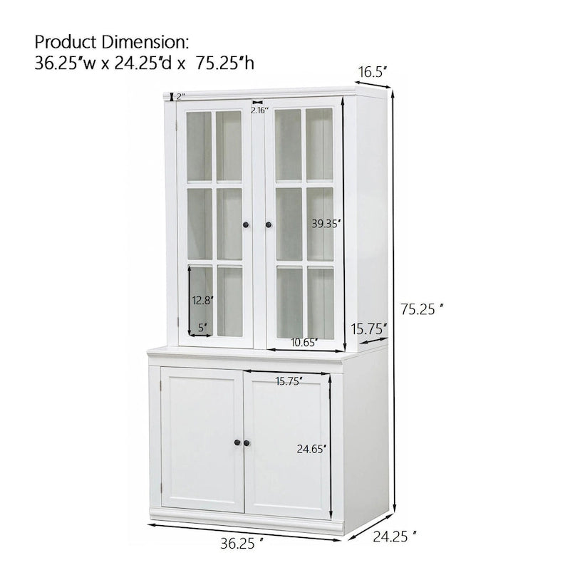 Vitrine haute blanche avec portes vitrées doubles et rangement solide