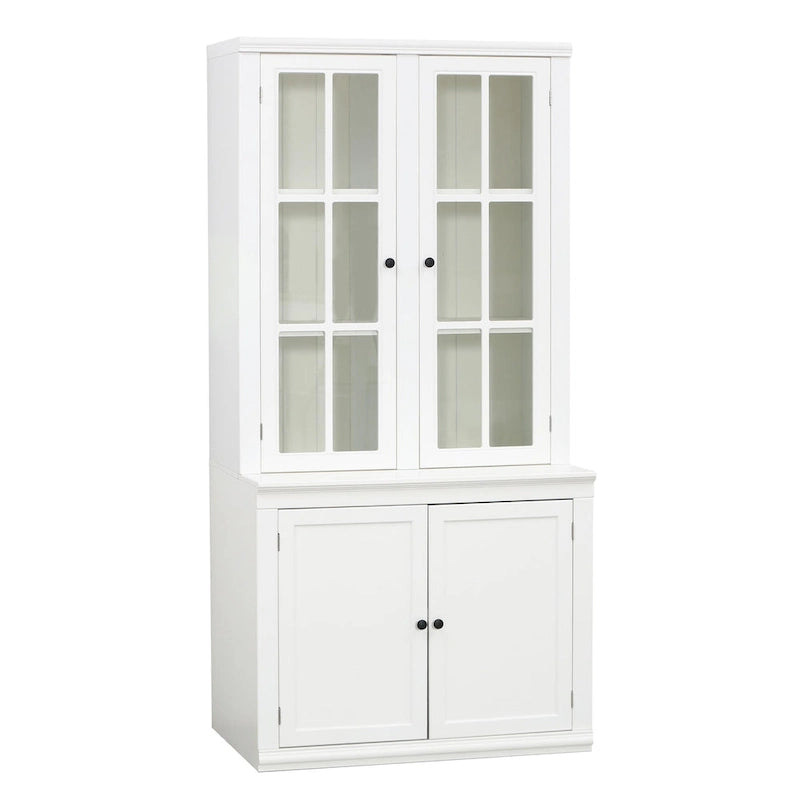 Vitrine haute blanche avec portes vitrées doubles et rangement solide
