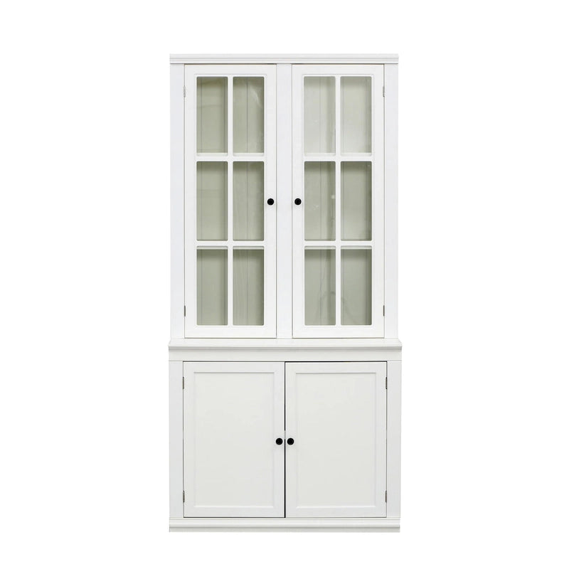 Vitrine haute blanche avec portes vitrées doubles et rangement solide