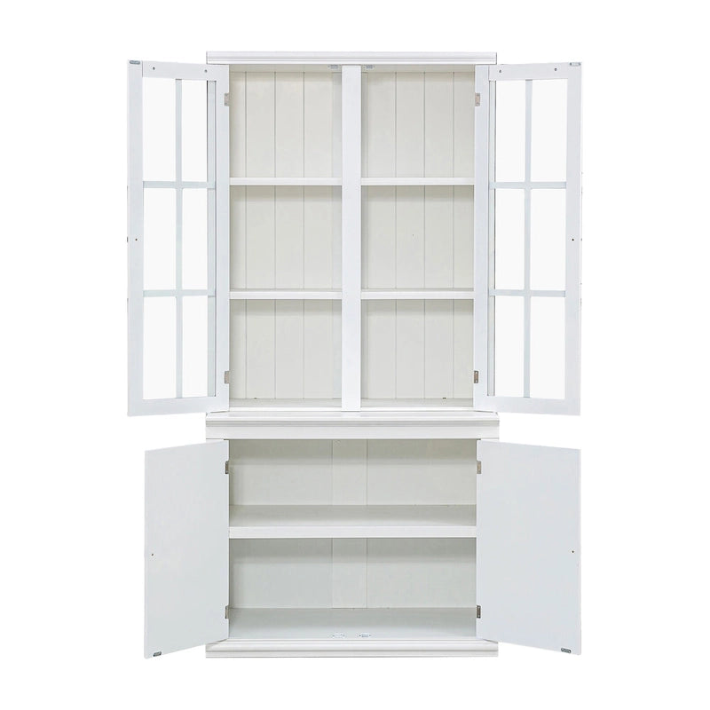Vitrine haute blanche avec portes vitrées doubles et rangement solide