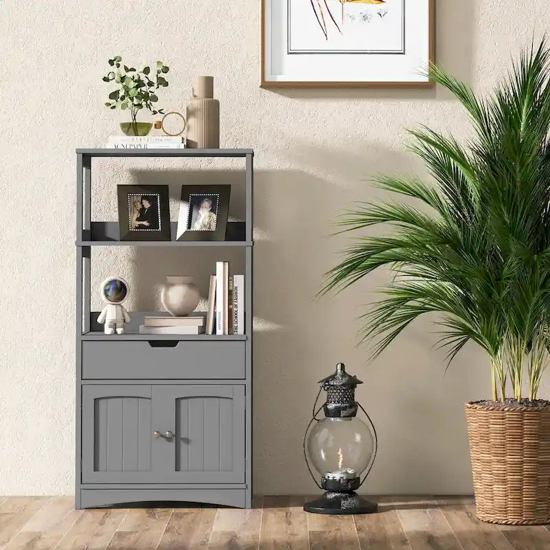 Meuble de rangement de salle de bain avec tiroir, étagères ouvertes et placard