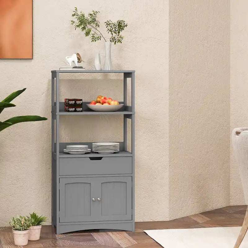 Meuble de rangement de salle de bain avec tiroir, étagères ouvertes et placard