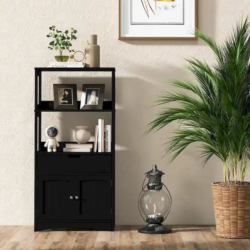 Meuble de rangement de salle de bain avec tiroir, étagères ouvertes et placard