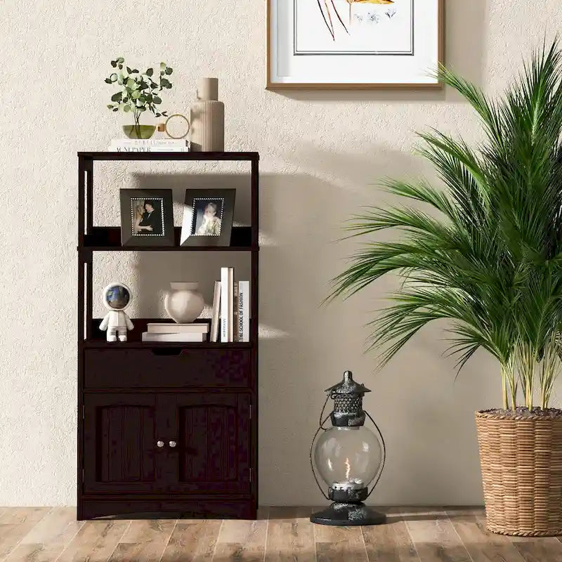 Meuble de rangement de salle de bain avec tiroir, étagères ouvertes et placard