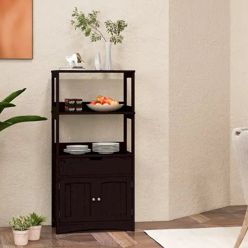 Meuble de rangement de salle de bain avec tiroir, étagères ouvertes et placard