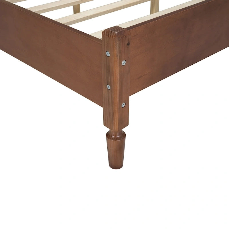 Cadre de lit en bois avec tête de lit en rotin tissé Noyer Marron Arc élégant