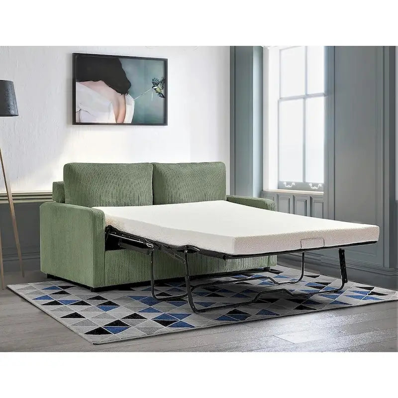 Canapé convertible en velours côtelé avec accoudoirs carrés et matelas en mousse