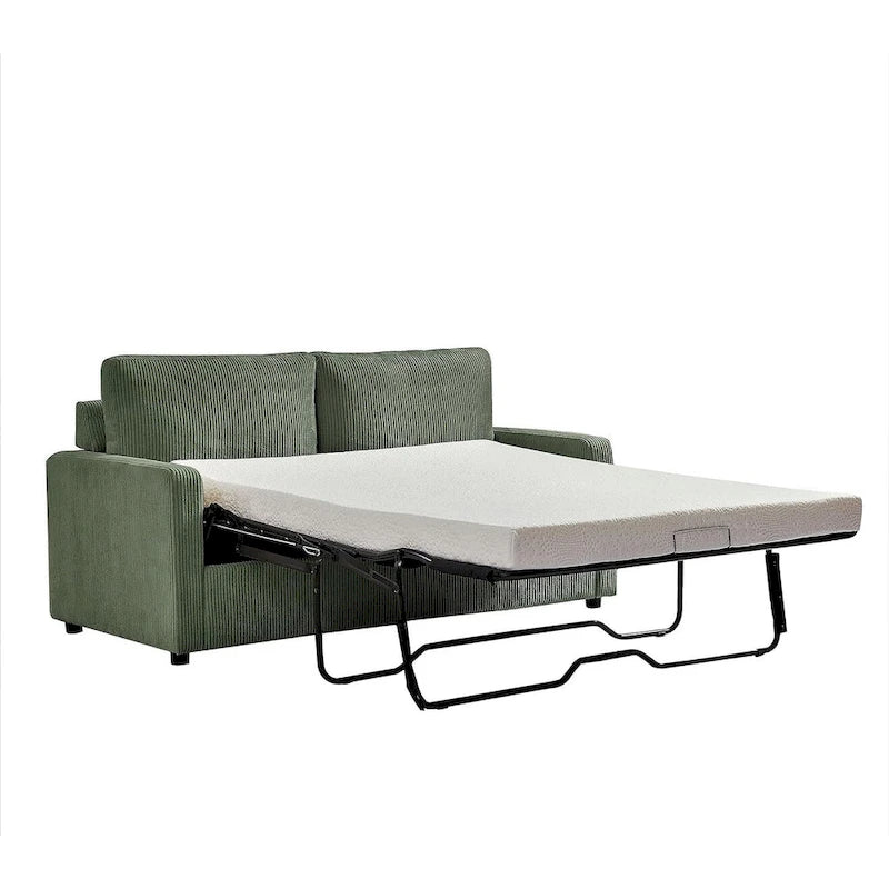 Canapé convertible en velours côtelé avec accoudoirs carrés et matelas en mousse
