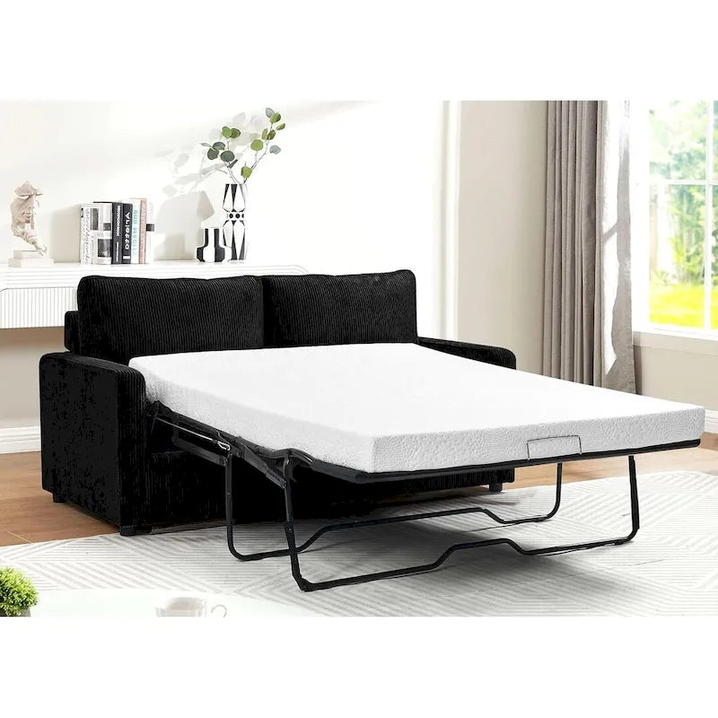 Canapé convertible en velours côtelé avec accoudoirs carrés et matelas en mousse